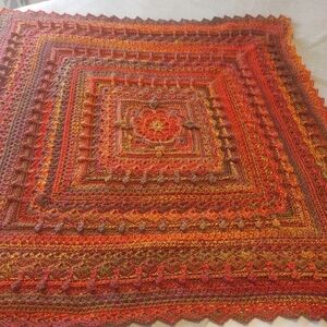 Autumn Coloring Handmade Crocheted Acrylic/Polyester Doodad Baby/Lap Blanket ~44
